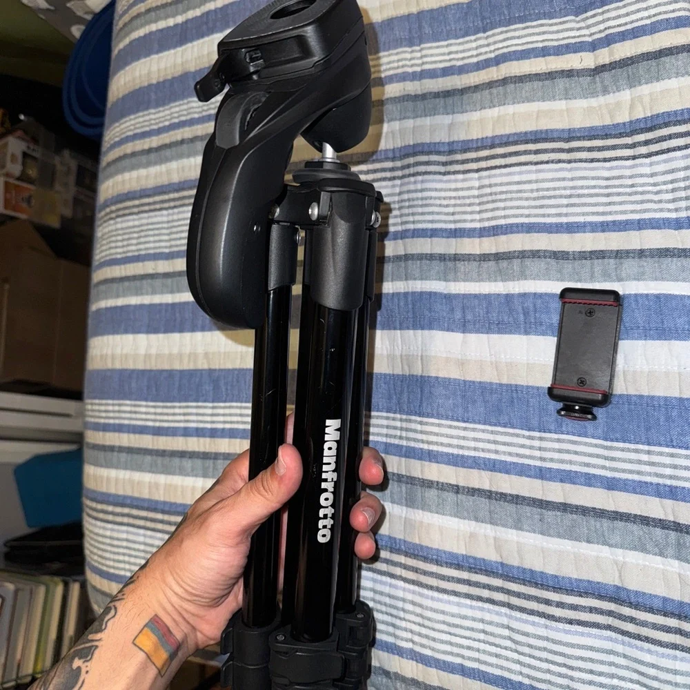 Black Camera Tripod with Phone Mount